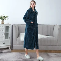 nightdress women autumn and winter thickening and lengthening bathrobe turn down collar solid color robe de chambre femme