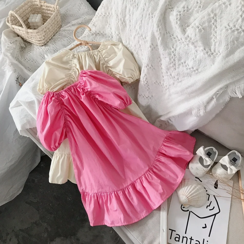 

2021 NEW Girls Dress Baby Kids Girl Korean Puff Sleeve Princess Dresses Toddler Sweet Clothes 2021Children Clothing