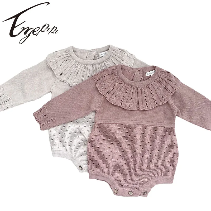 

Knitting Baby Girl Romper Spring Autumn Long Sleeves Baby Girl Jumpsuit Lace Lapel Solid Color Newborn Baby Girl Outfit Clothes