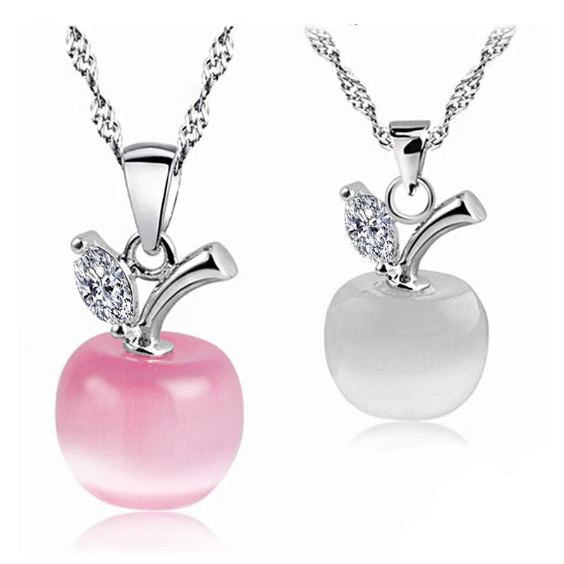 

Fashion Jewelry Lovely Pink White Opal Apple Necklaces for Women Girls Silver Color Chain Pendants Necklace Neck Collier Gift