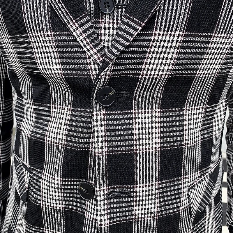 Мужской деловой костюм из трех предметов Блейзер куртка брюки в клетку