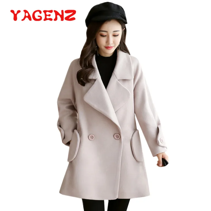 

YAGENZ Autumn Wool Coat Trench Women Slim Double Breasted Overcoat Trench Black Winter Woolen Coats Outerwear for Female 614