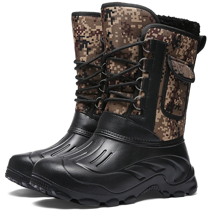 

New Camouflage Men Boots Snow Boots Mid-Calf Boots Plush Warm Winter Shoes Waterproof Fishing Boots Lightweight Winter Boots Men