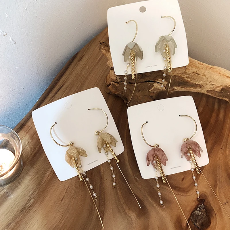 Новые Модные Акриловые Длинные серьги в виде цветов металлическая цепочка