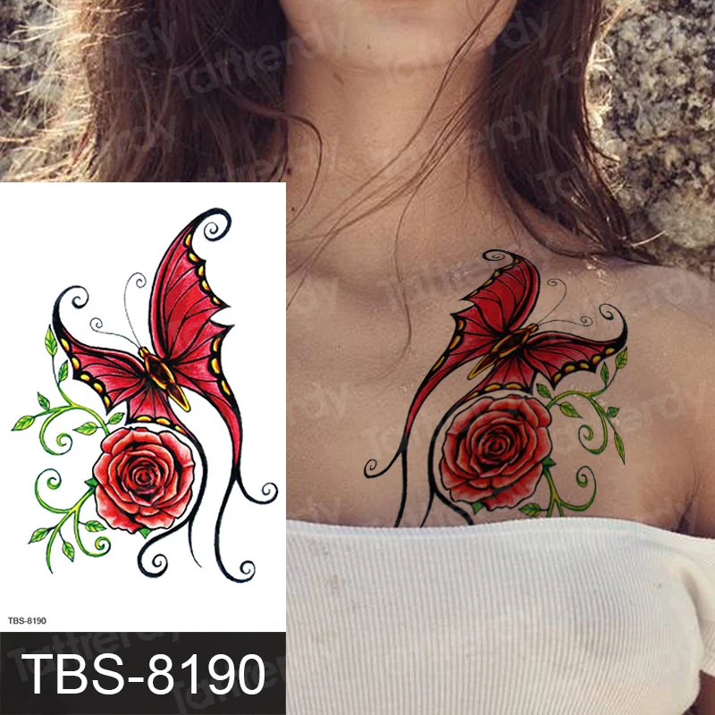 Временная татуировка грудь череп РОЗА сексуальное тату для женщин поддельные