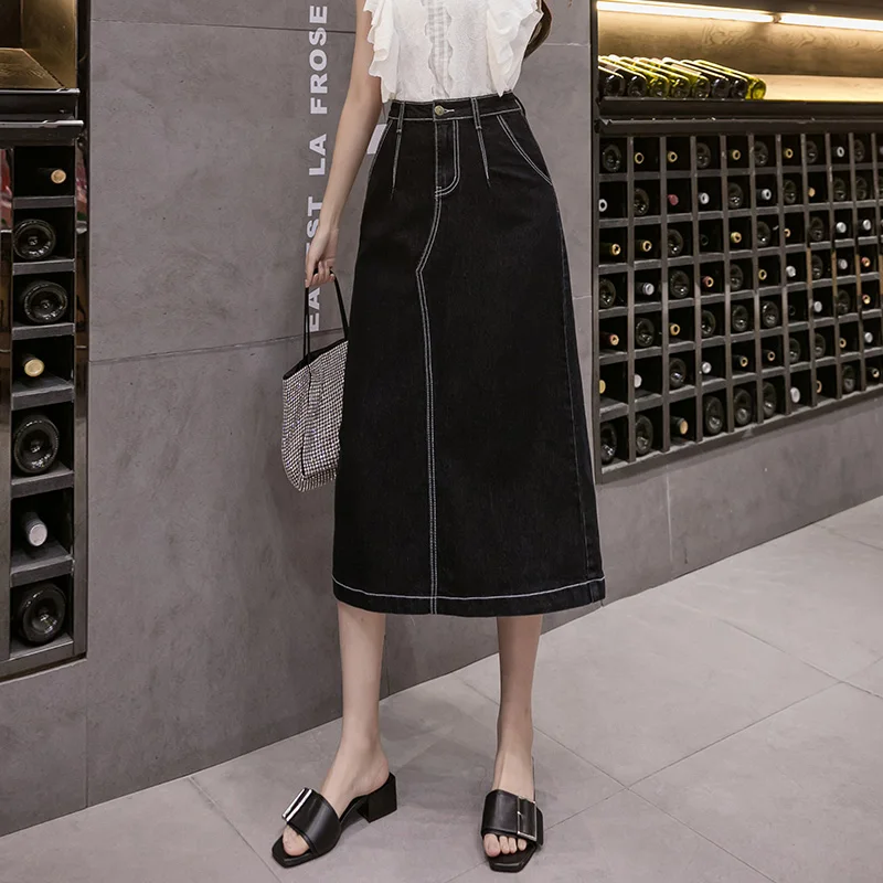 

Plus Size Below Knee Split Hem Denim Skirts for Women S M L XL 2XL 3XL 4XL 5XL