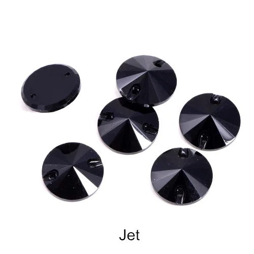 T280-Jet 40pcs AAAAA Quality 12mm Round Rivoli Glass Sew On Rhinestones Flatback Crystal Sewing Strass for DIY Wedding Dress B1248 - Цвет: T280-Jet