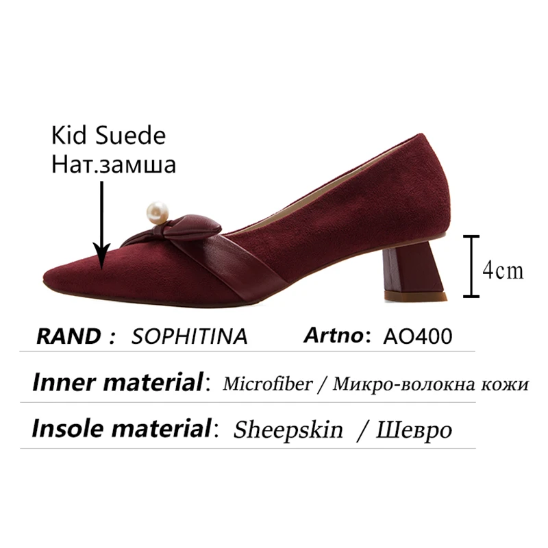 

SOPHITINA Sweet Women Shoes Fashion Bow Pearl Decoration Spring Wild Shoes Square Head Design Shallow Mouth Female Pumps AO400