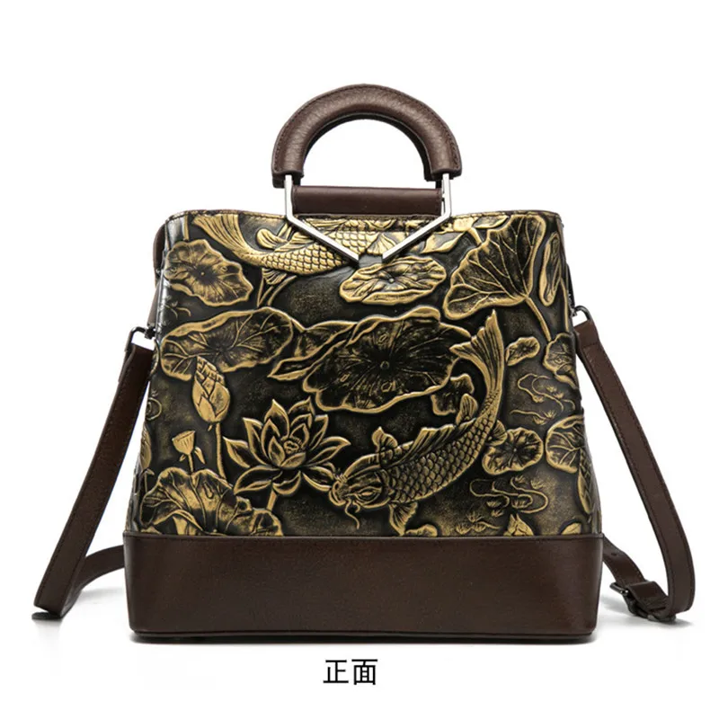 

High grade practical cowhide bag women bag embossing original hand painted autumn and winter women's bag Bucket Bag handbag