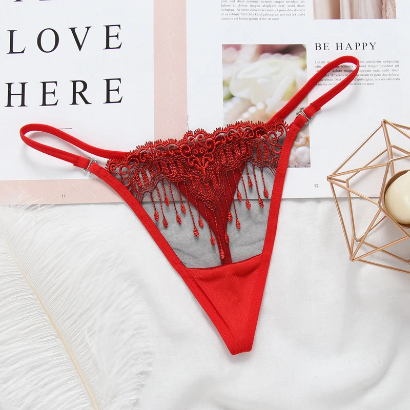 

1 PC Sexy Women Summer Lingerie G-string Embroidery Tassel Thongs Panties Transparent Underwear Panties Knickers Briefs
