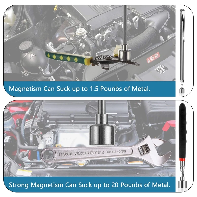 

6Pcs Telescoping Magnetic Pickup Grab Tool Kit for Mechanics, with 20Lb and 1.5Lb Pick Up Rod LED Flashlight