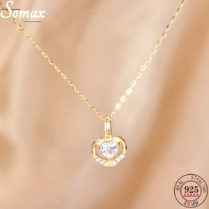 925 Sterling Silver 14K Gold-plated Mini Love Necklace Female Simple Temperament All-match Zircon Pendant Clavicle Chain Jewelry