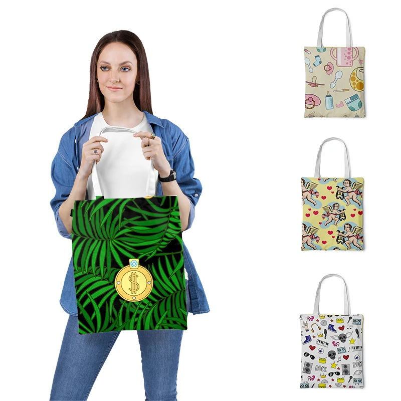 Женская Холщовая Сумка через плечо Дамский саквояж для покупок с принтом простая
