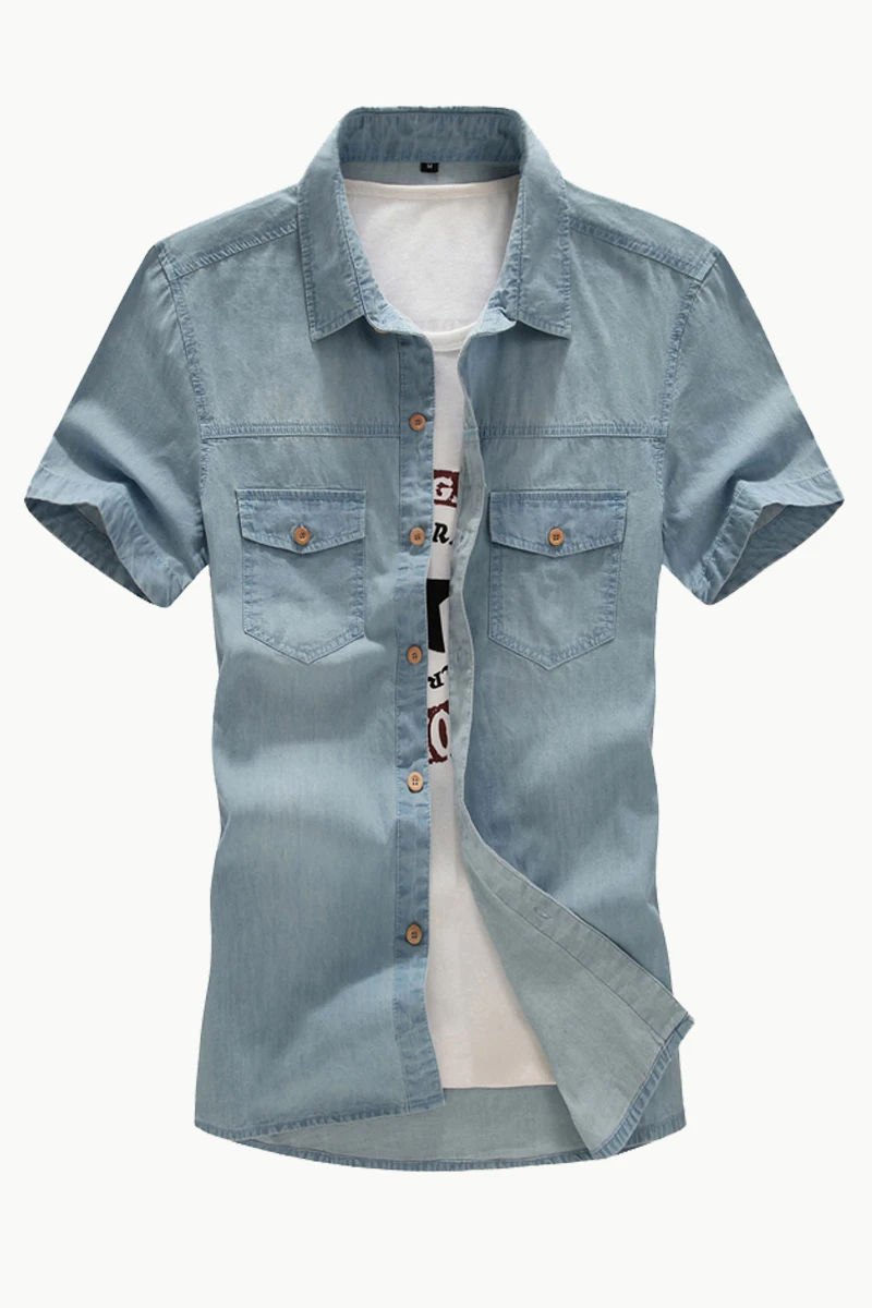

tops brand Plus Size 4XL 5XL 6XL 7XL 8XLNew Men's Denim Shirts Men Wear Loose Big Short Sleeves Cotton Shirt Men tops cotton