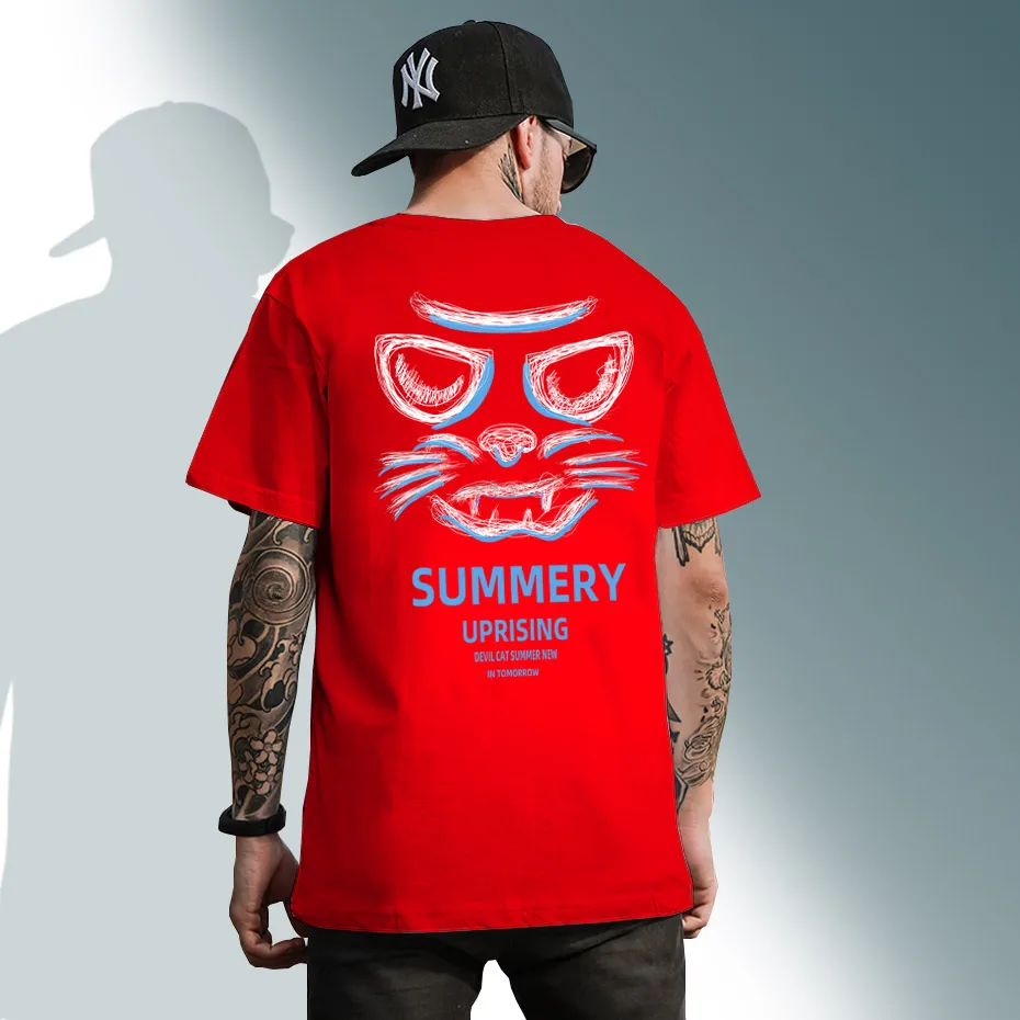 Streetwear Mens Casual Cat T Shirt Summer Men Harajuku Korean Fashion T-shirt Male Japanese Hip Hop Cotton TShirt | Мужская одежда