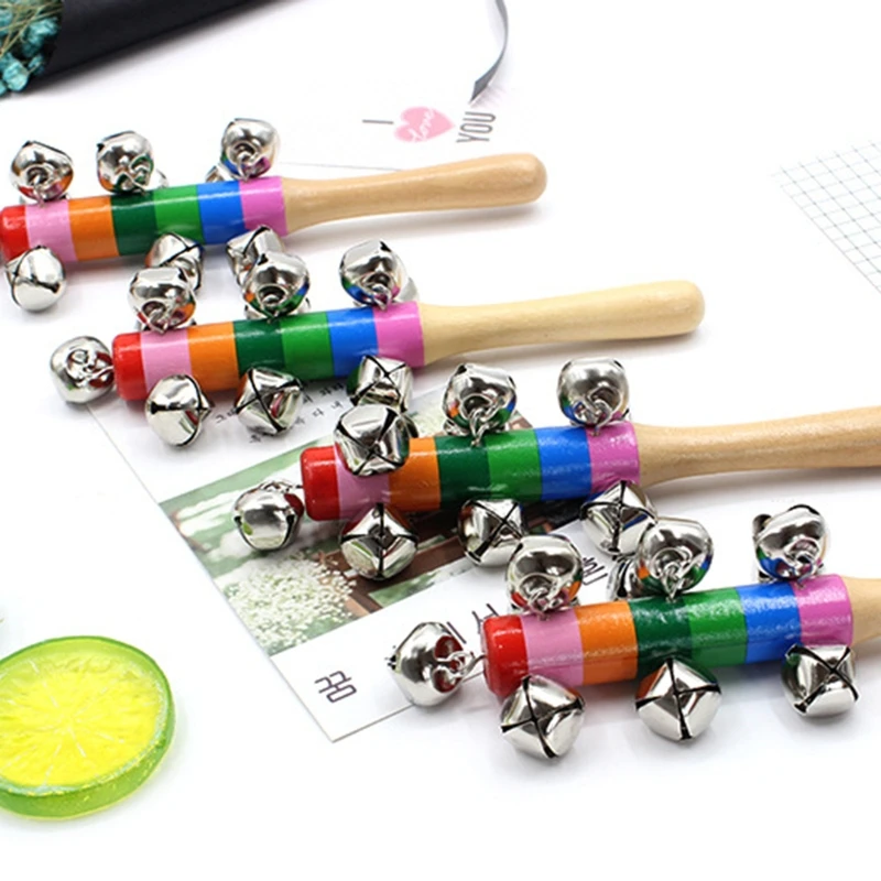 

3pcs Hand Sleigh Bells Wooden Handle School Desk Ringbell for Holiday Wedding Decoration Jingle Bell Decor