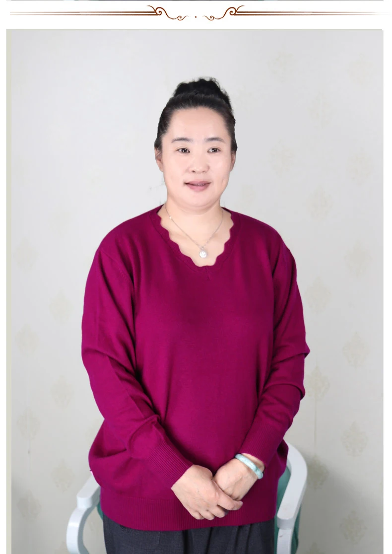 

Plus Size Women Pure Wool Sweater 5XL-9XL Large Size Middle Aged Clothes Mother Cashmere Pullover Knitted Shirt Long Sleeve
