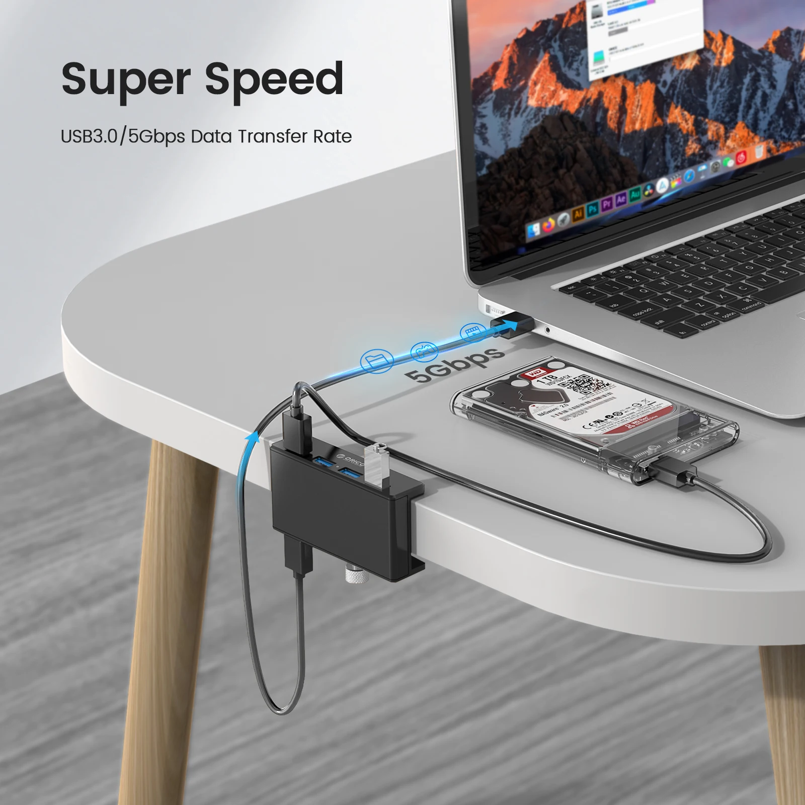 orico usb 3 0 hub powered with charging multi 4 ports desk clip usb splitter adapter sd card reader for pc computer accessories free global shipping
