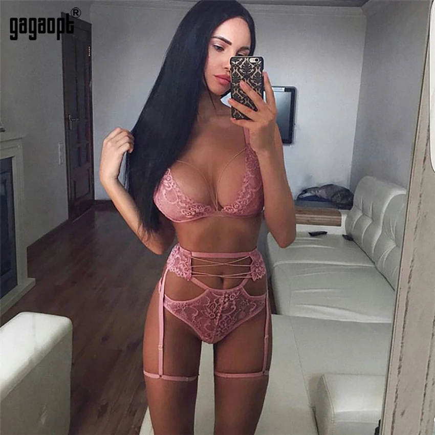 Женское кружевное нижнее белье Gagaopt комплект из 3 предметов с