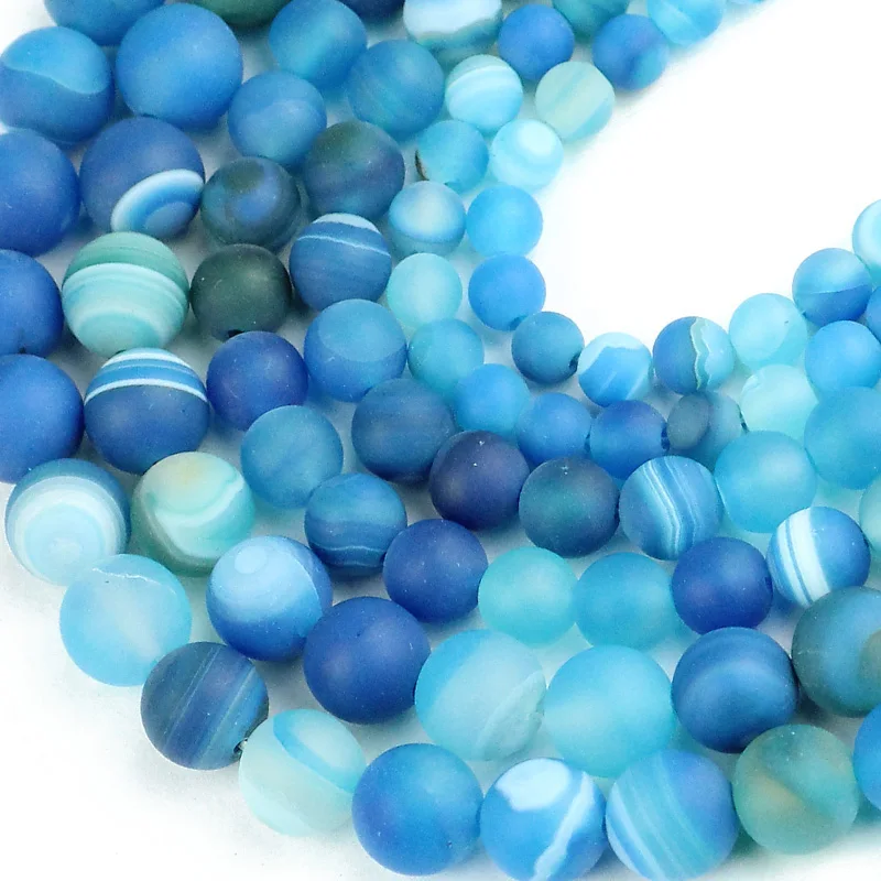 

HGKLBB blue Matte Stripe Carnelian beads Natural Stone onyx 6/8/10MM Round Spacer Loose beads For Jewelry Making bracelet DIY