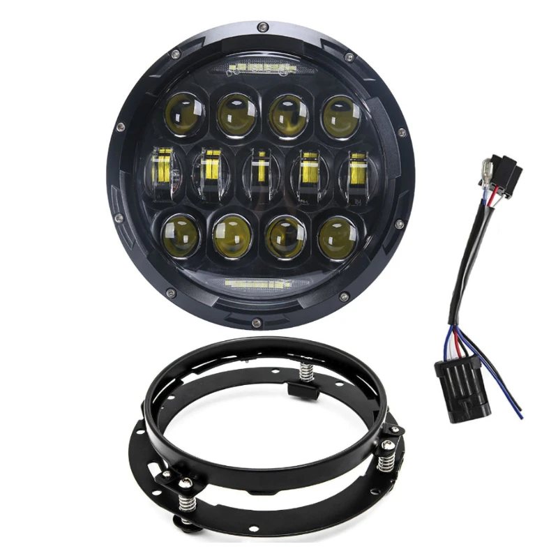

7" inch Round LED Motorcycle Headlight + Black/Chrome Mounting Ring Bracket for Fat Boy Road King FLHR Electra Glide FLD