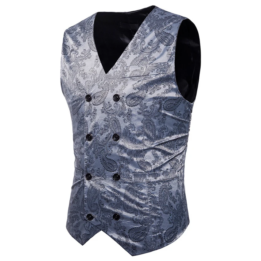 

New spring and autumn men's waistcoat embroidered double-breasted V-neck Groomsman's Vest Fashion Man Stage costume Clothes
