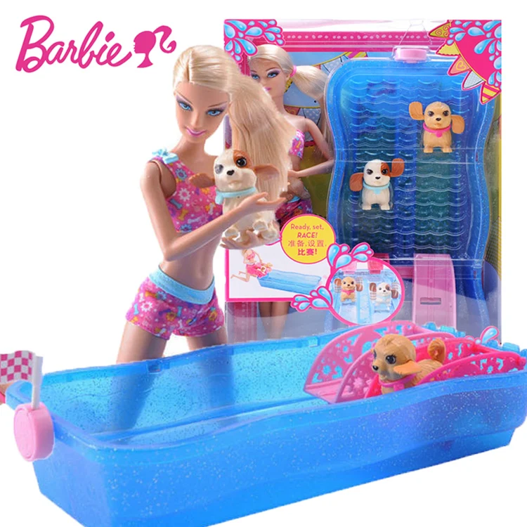 Original Barbie Swim & Race Pups Dog Swimming Game with Bath Girl Baby Doll for Birthday Gift Toys Boneca Juguetes for Children