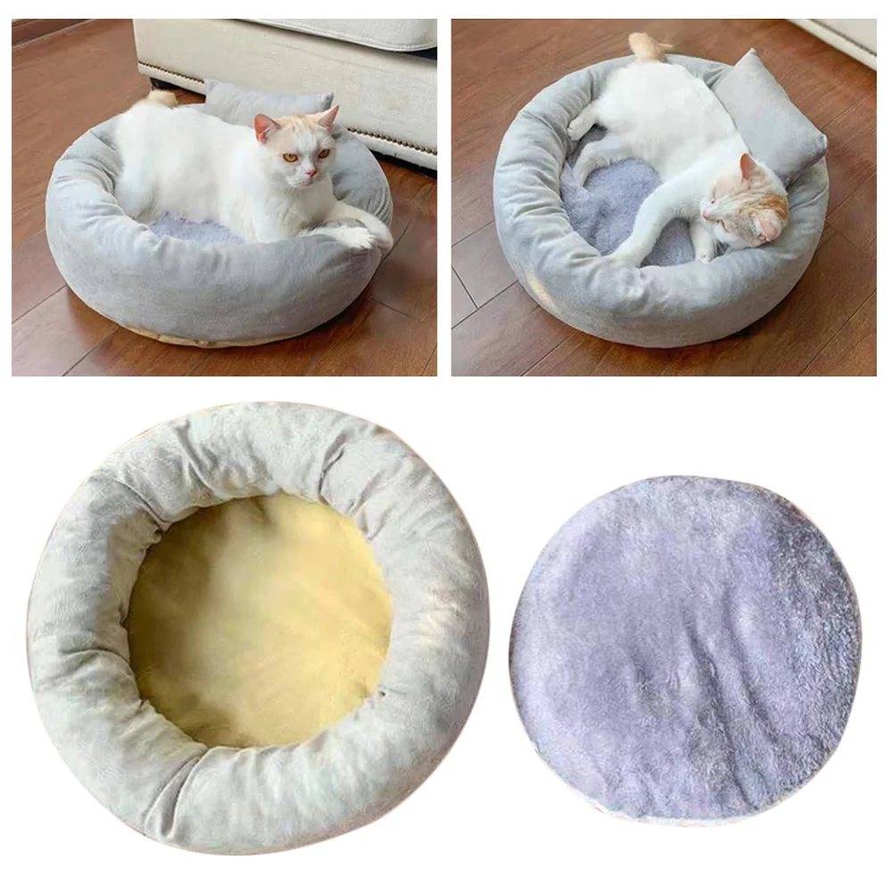 

1pc Egg Tart Cat Nest Plush Detachable Warm Winter Sleeping Bed for Pets Kitten with Pillow - Size