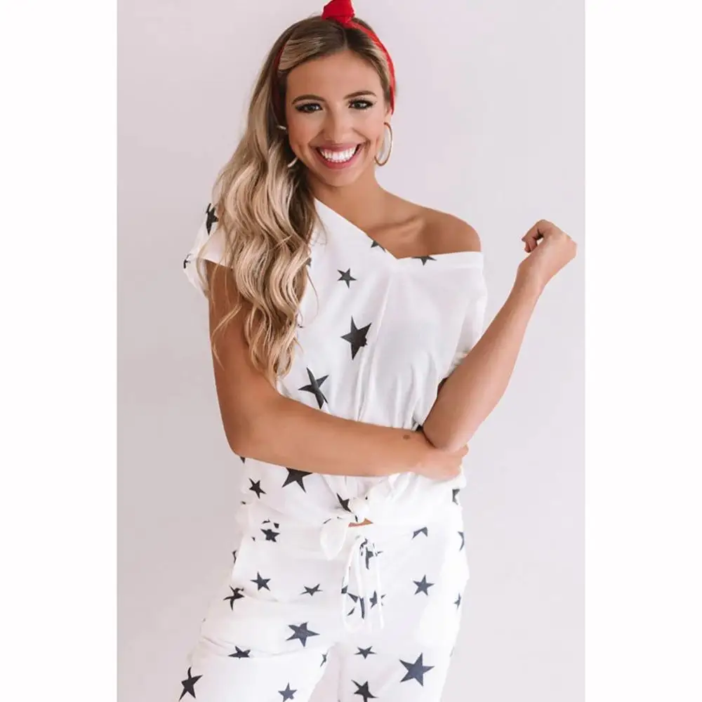 2020 New Europe and America Women's Home Clothes Two Piece Set Summer Fashion Star Print Pants
