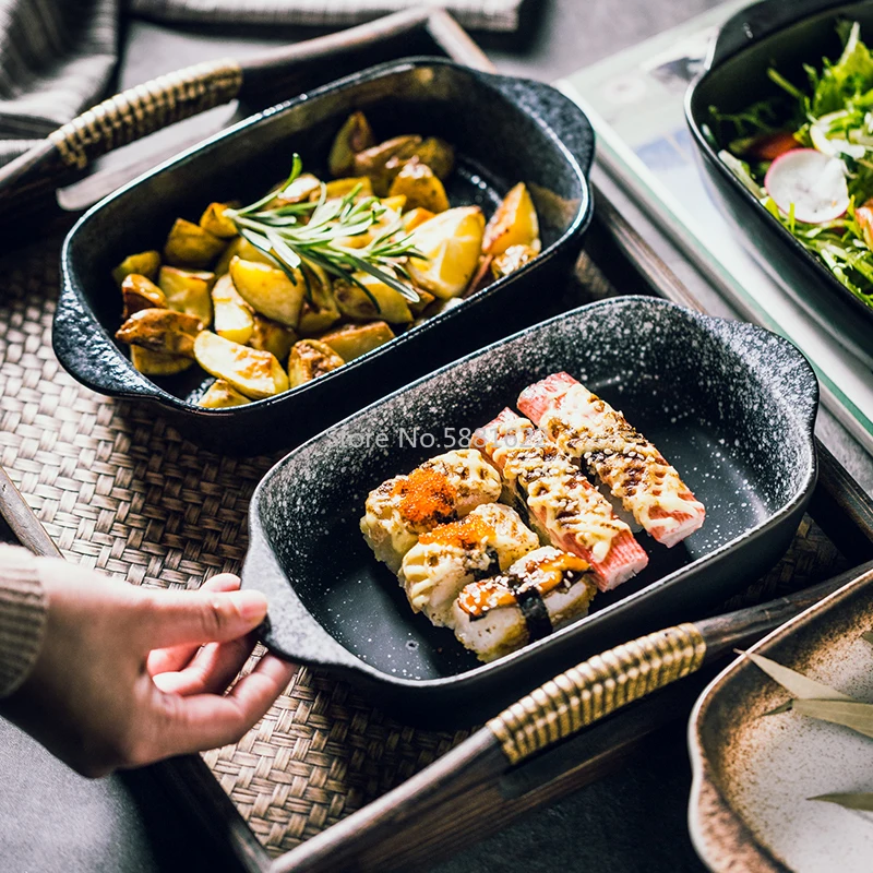 

Binaural Baking Pan Oven Pan Baking Pan Household Large Ceramic Plate Western Food Plate Salad Rice Plate Fruit Plate