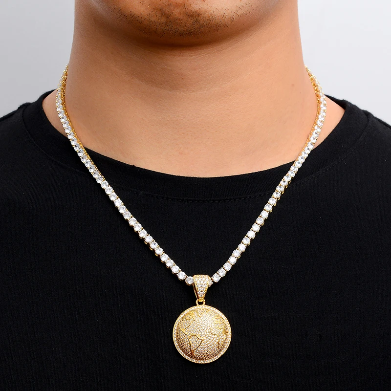 

HIP Hop Gold Color Bling Full AAA+ Cubic Zirconia Iced Out Earth Pendants & Necklaces for Men Jewelry