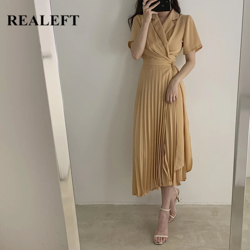 REALEFT Лето 2020 Новое Элегантное женское Плиссированное длинное платье шикарный