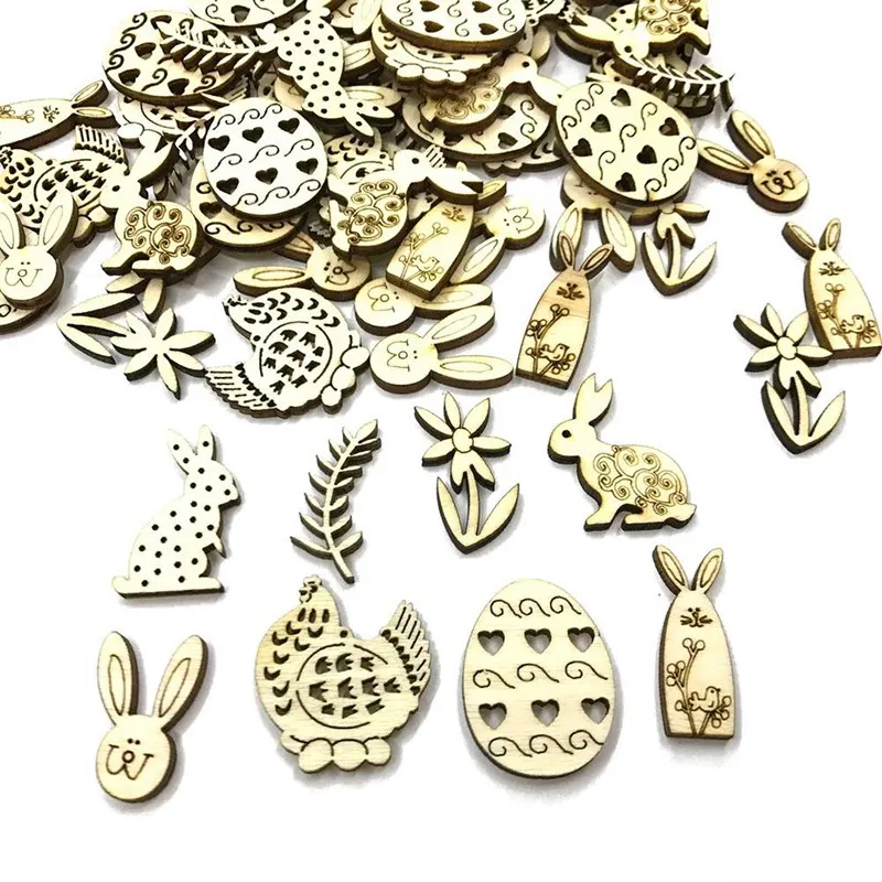 50/100 шт./комплект лазерная резка деревянные украшения Рождество пасхальное яйцо