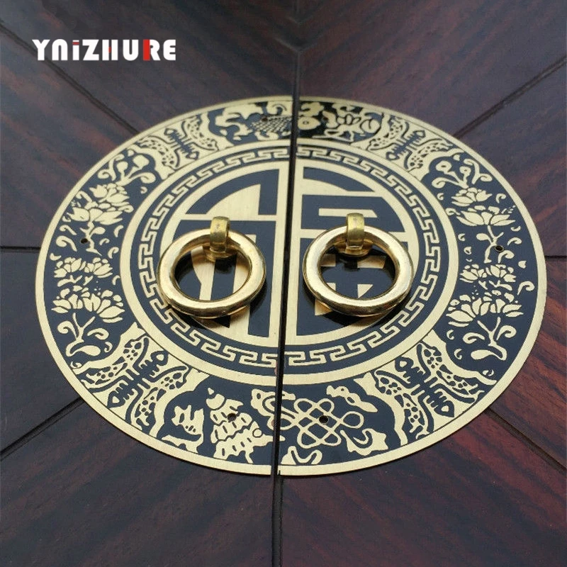 11cm 14cm 18cm 22cm Chinese Antique Furniture  Copper Fittings Cabinet Handle Door Handle Round Doorplate From Vintage Wardrobe