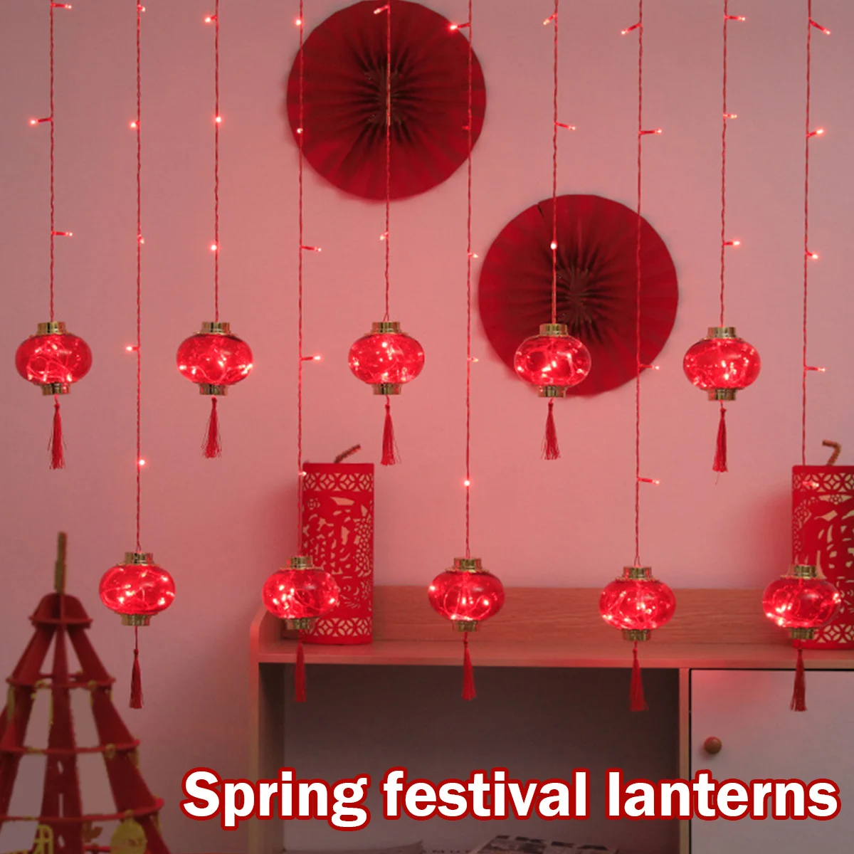 

Traditional Chinese Red Lanterns String Lights 3M LED Hanging String Lamps EU Plug Party Supplies Spring Festival New Year Decor