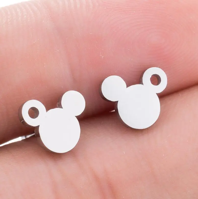 steel earrings Yiustar Грация серьги «Микки Маус» крошечные Микки серьги для женщин девочек детей детские серьги-гвоздики мини мультфильм Ювелирные изделия Подарки - Metal Color: steel earrings