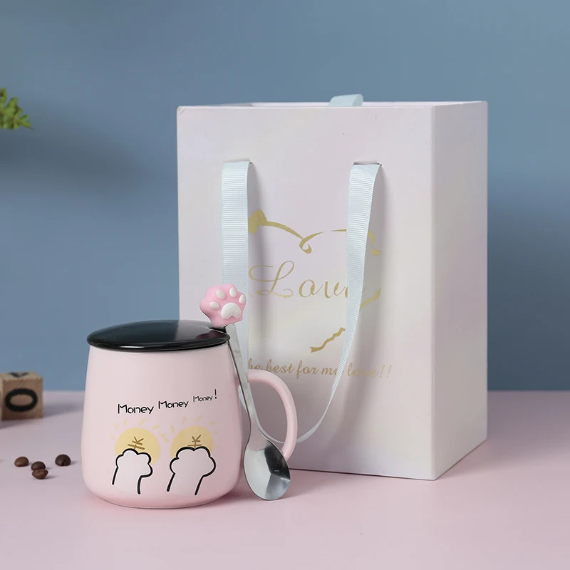 Милая мультяшная керамическая чашка с крышкой ложка розовая Студенческая