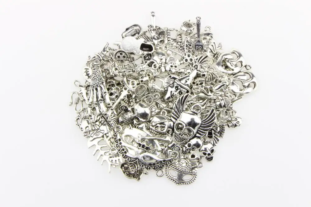 skull random 20 шт/лот Случайные Смешанные шармы подвески в форме животных браслет результаты антикварные из сплава серебряного цвета металлические подвески для самостоятельного изготовления ювелирных изделий - Окраска металла: skull random