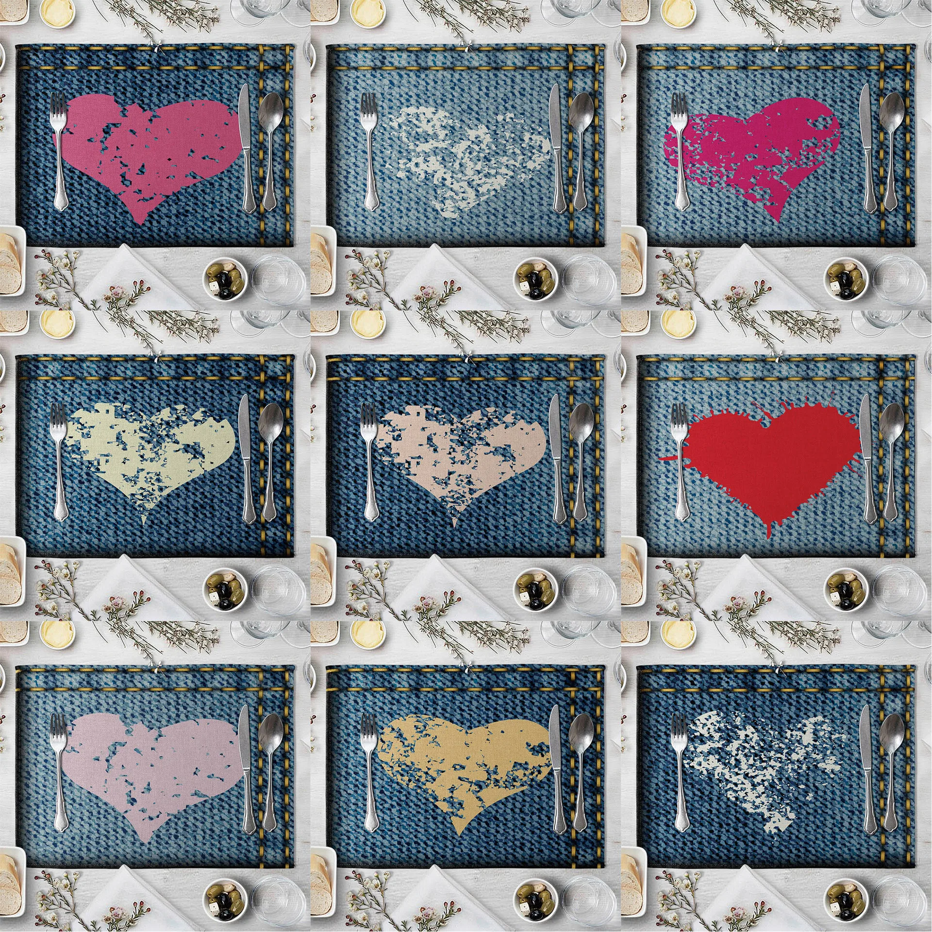 Подстилка для кухни в скандинавском стиле синие коврики с принтом виде сердца