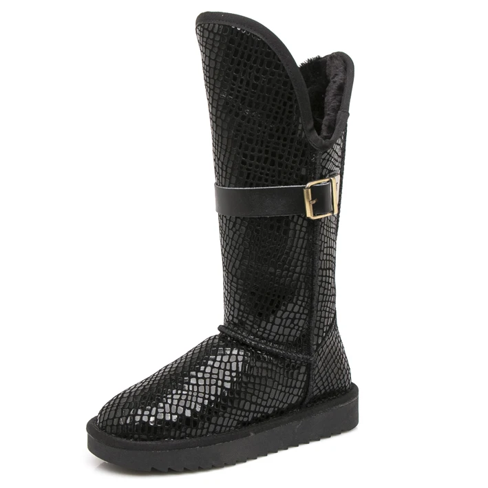 V stone black Новые зимние женские ботинки зимние ботинки на лисьем меху ботинки до середины икры из натуральной кожи женские нескользящие водонепроницаемые теплые ботинки на плоской подошве - Цвет: V stone black