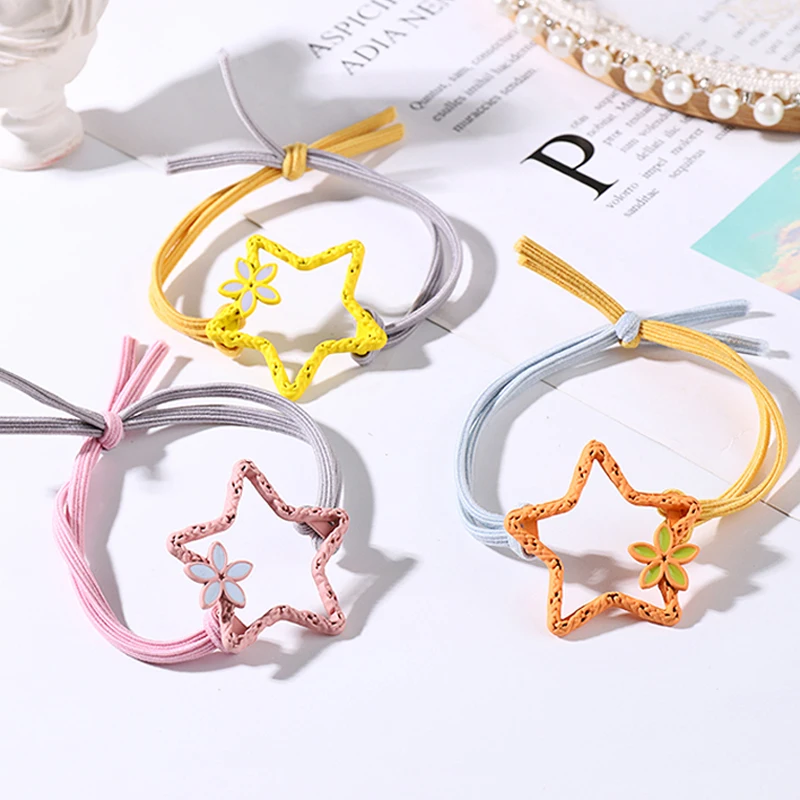 YYOUFU Woman Cute Candy Color Scrunchies Girls Star Elastic Hairband Korean Version Rubber Band Head Rope Hair Accessories | Детская