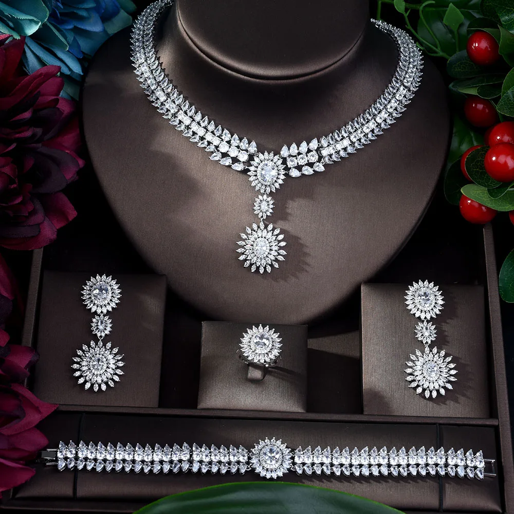 HIBRIDE нигерийский 4 шт. Свадебные циркониевые Ювелирные наборы для женщин вечерние