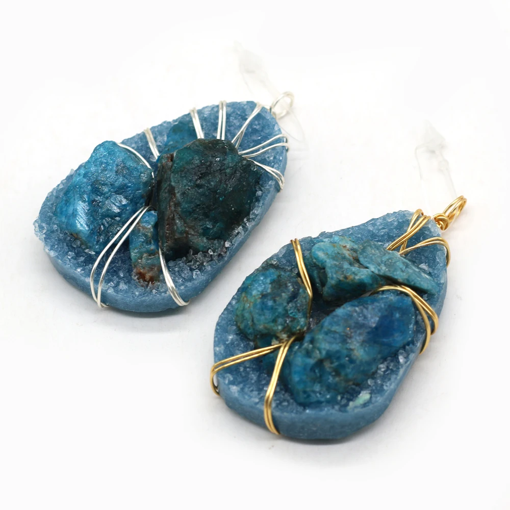 

1pcs Natural Stone Druzy Water Drop Shape Blue Crystal Pendants Charms for Necklace Jewelry Making DIY Accessory Size 35x55mm