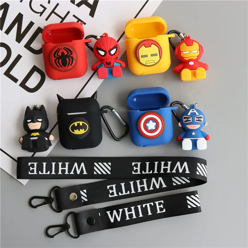 Мультфильм Superheros Bluetooth беспроводные наушники защитный чехол для Airpods Чехлы зарядная коробка с кольцом телефона ремни держатель
