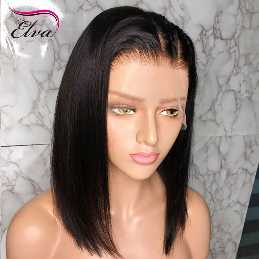 Elva волосы короткие боб прямые 13x6 поддельные головы 370 кружевные передние