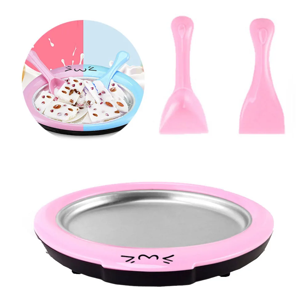 

Mini Ice Cream Maker Cartoon Fried Ice Machine Fried Yogurt Machine Pan Home Stir Yogurt Machine with 2pcs Fried Ice Shovel