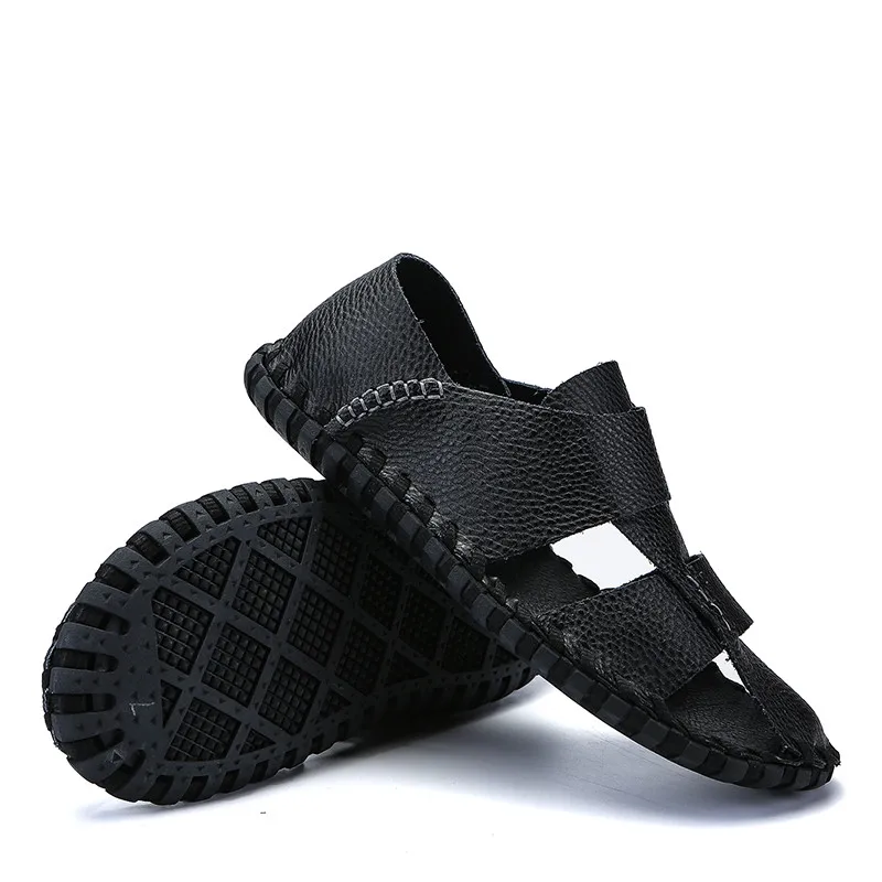 Мужские летние кожаные сандалии Повседневная обувь без застежки Мужская модная