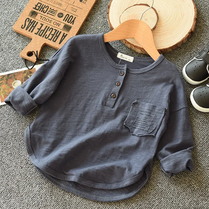 denim blue Г. Новинка, повседневные футболки для мальчиков и девочек хлопковая льняная футболка с длинными рукавами для маленьких мальчиков и девочек Универсальная футболка, LZ172 - Цвет: denim blue