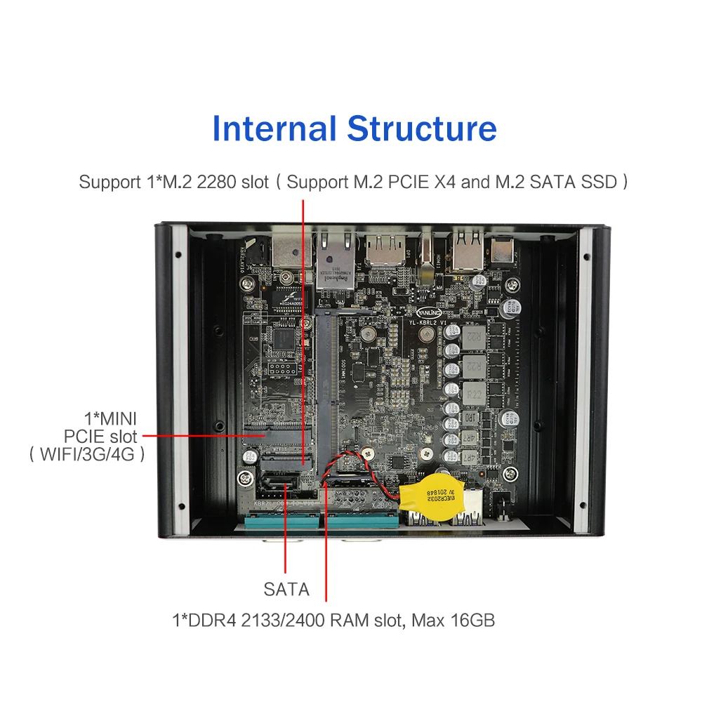 Мини ПК Yanling Top Win 10 Intel четырехъядерный процессор двойная lan 4K HTPC безвентиляторный