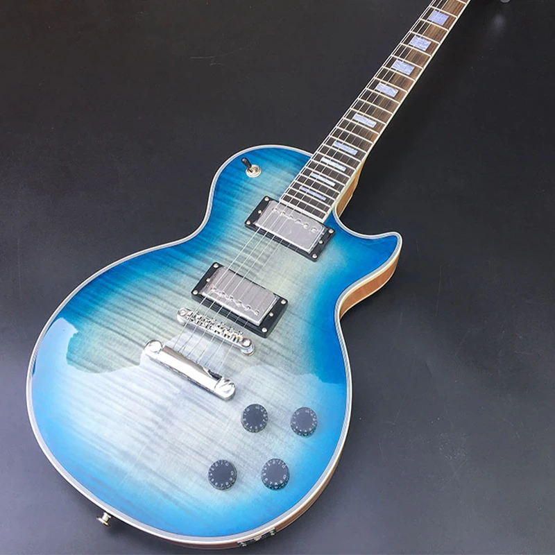 

Custom Electric Guitar Mahogany Body Flamed Maple Top Rosewood Fingerboard Block Inlay Trans Blue Burst Gloss Finish